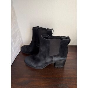 Sam Edelman Black Suede Chelsea Ankle Boots Block Heel Lug Sole Womens 9